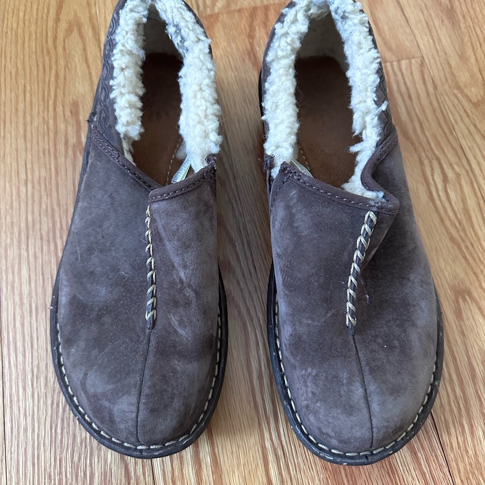 UGG Women's Brown Suede Mules with Cream Lining